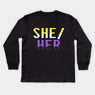 she/her (nonbinary) Kids Long Sleeve T-Shirt